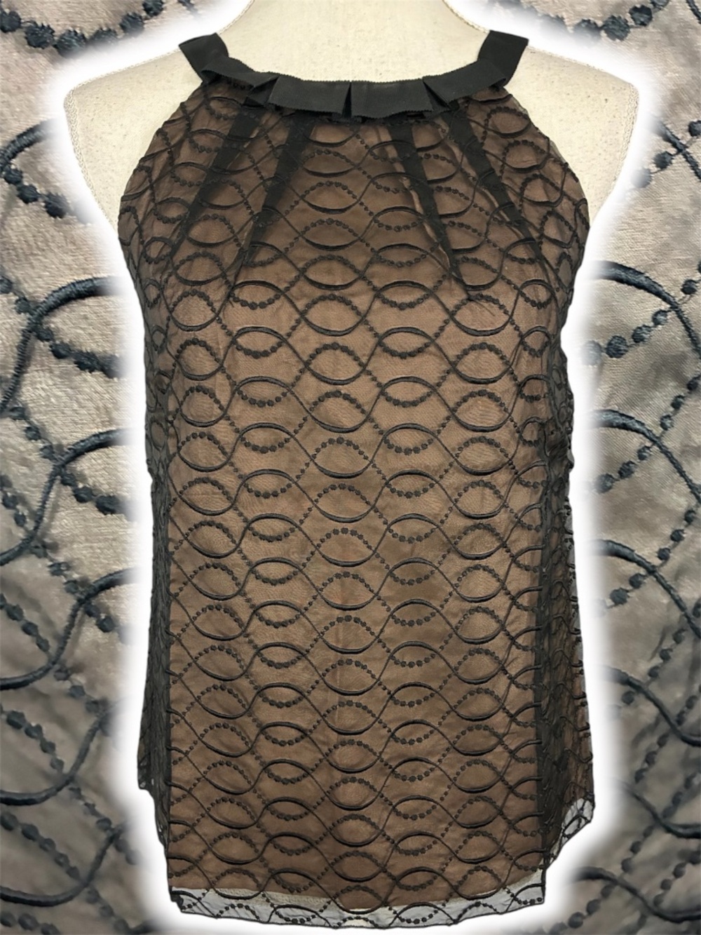 100% Silk Whimsigoth Blouse 4 Tank Top Sleeveless Halter Pleated Embroidered